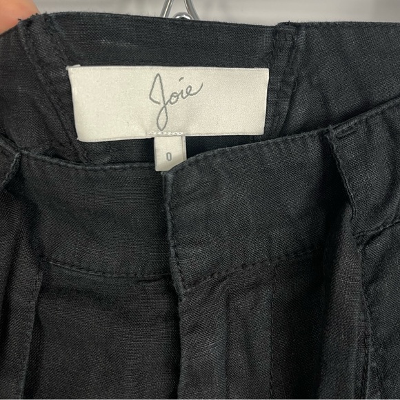 JOIE Erlette Cropped Linen Cargo Pants High Waisted Slouch Waist Ankle Tie Black - Picture 6 of 15